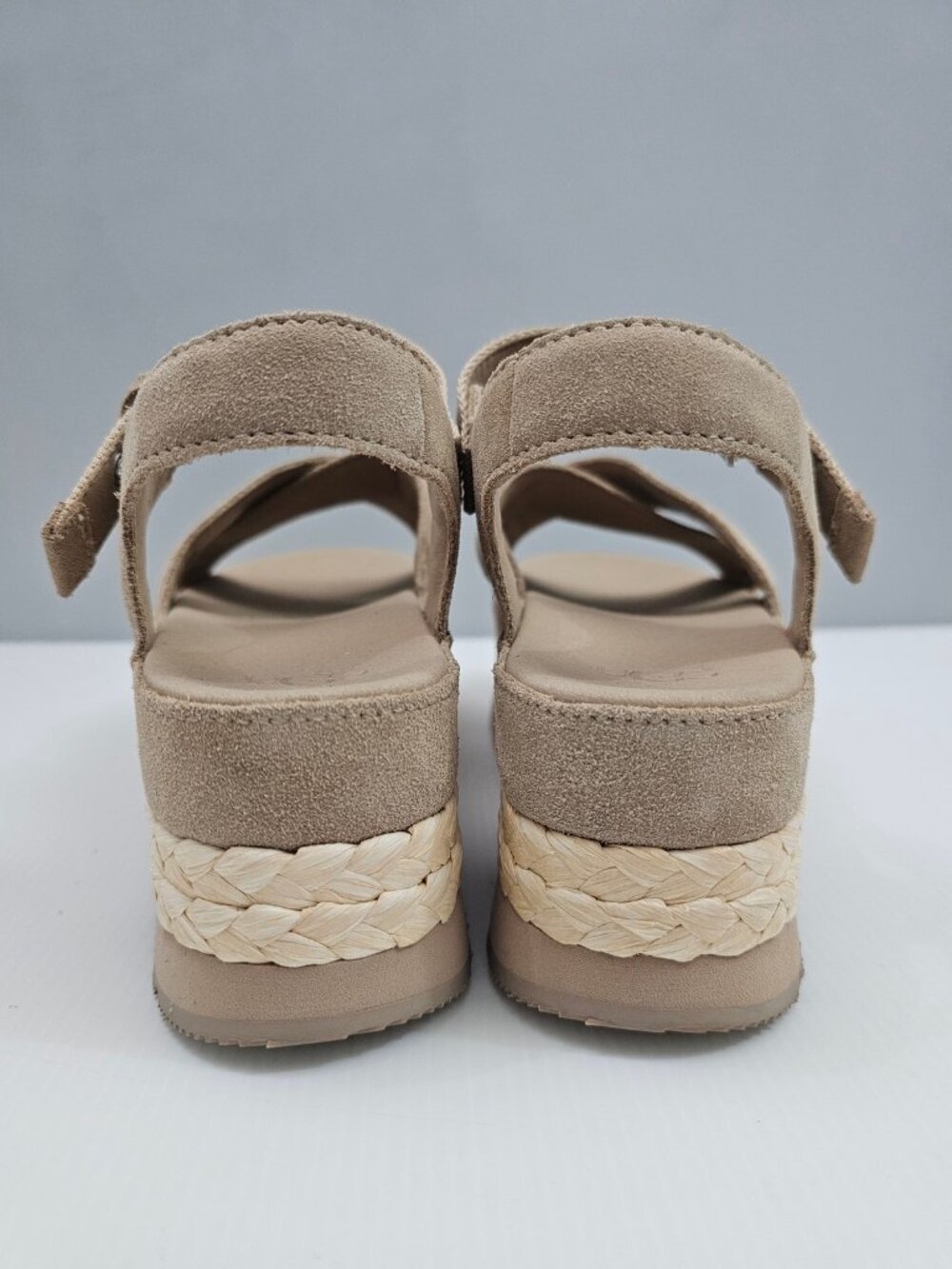UGG Aubrey Raffia Platform Sandals Womens 11 Beige Sand Suede Ankle Strap NEW - Picture 12 of 16